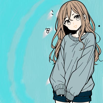 manga teen girl  in a sweater and baggy pants