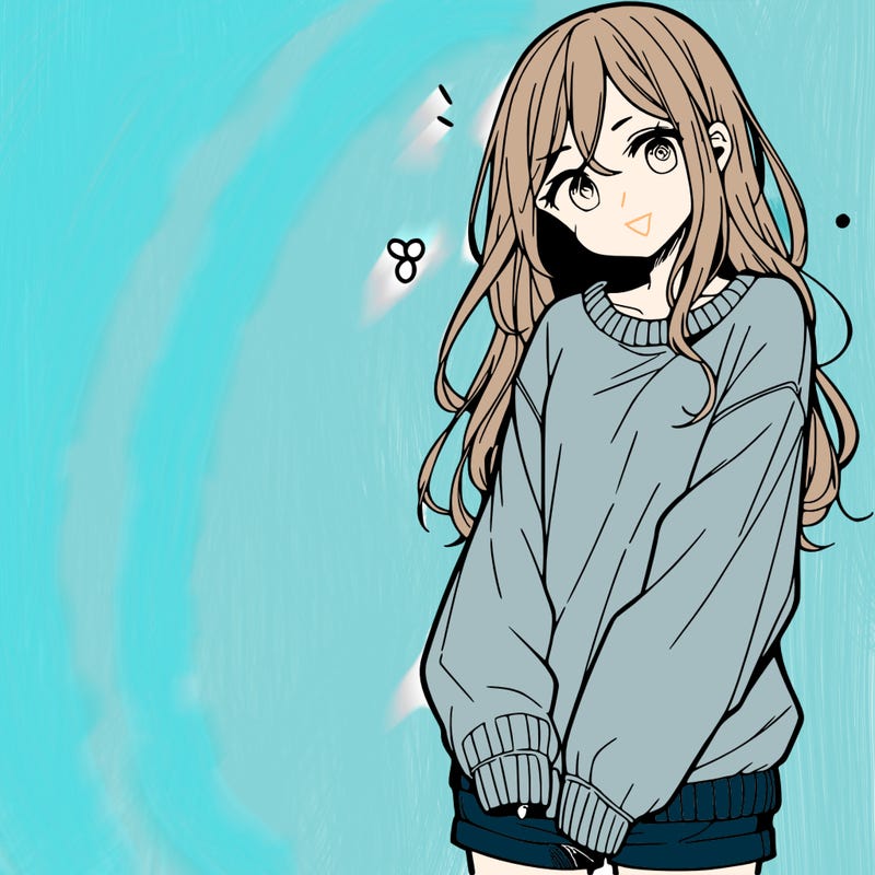 manga teen girl  in a sweater and baggy pants