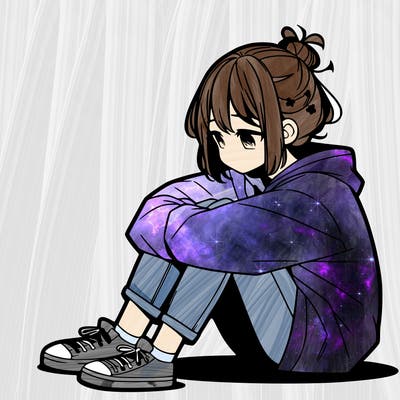 sad anime girl sitting alone