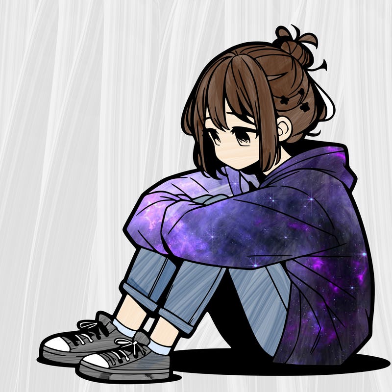 sad anime girl sitting alone