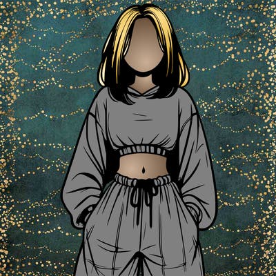realistic girl faceless with baggy pants and a crop top