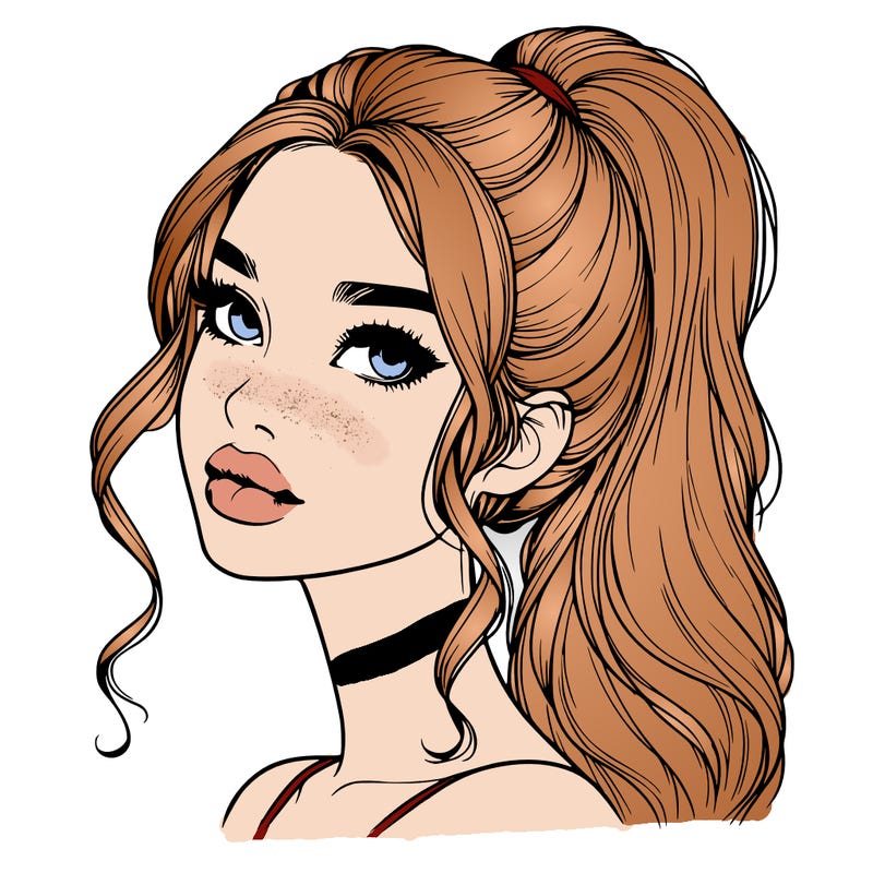 realistic girl with a ponytail on her hair and lips