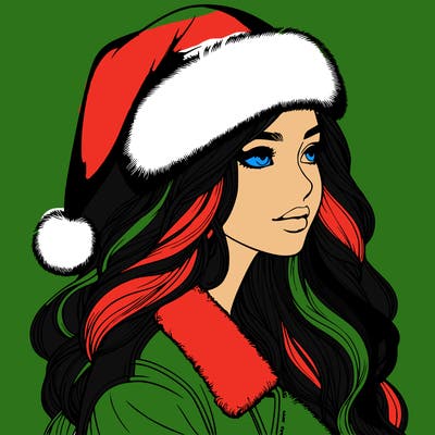 realistic girl in santa hat
