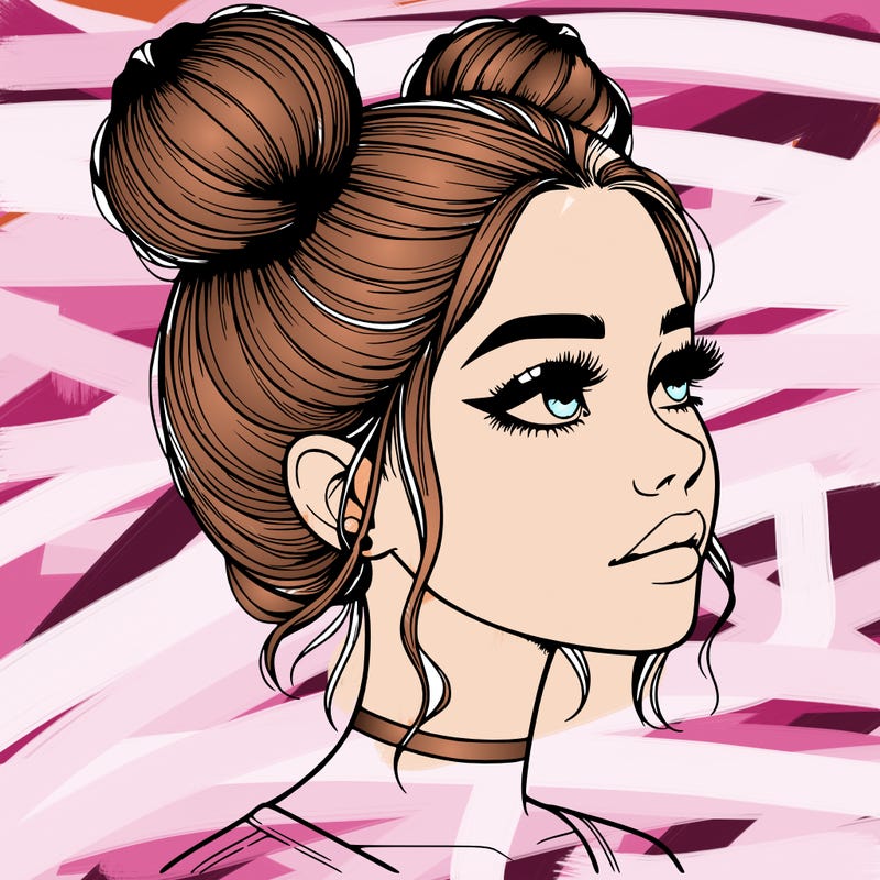 realistic girl with buns on the top of her head