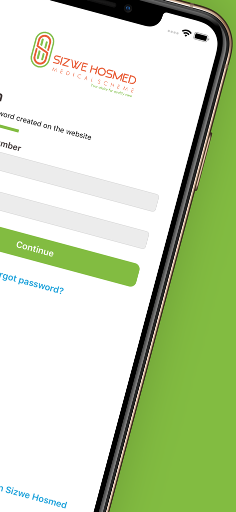 Sizwe Hosmed medical app login screen