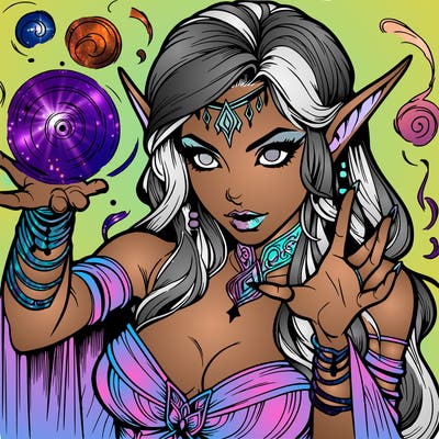 realistic scary beautiful elf sorceress casting spell