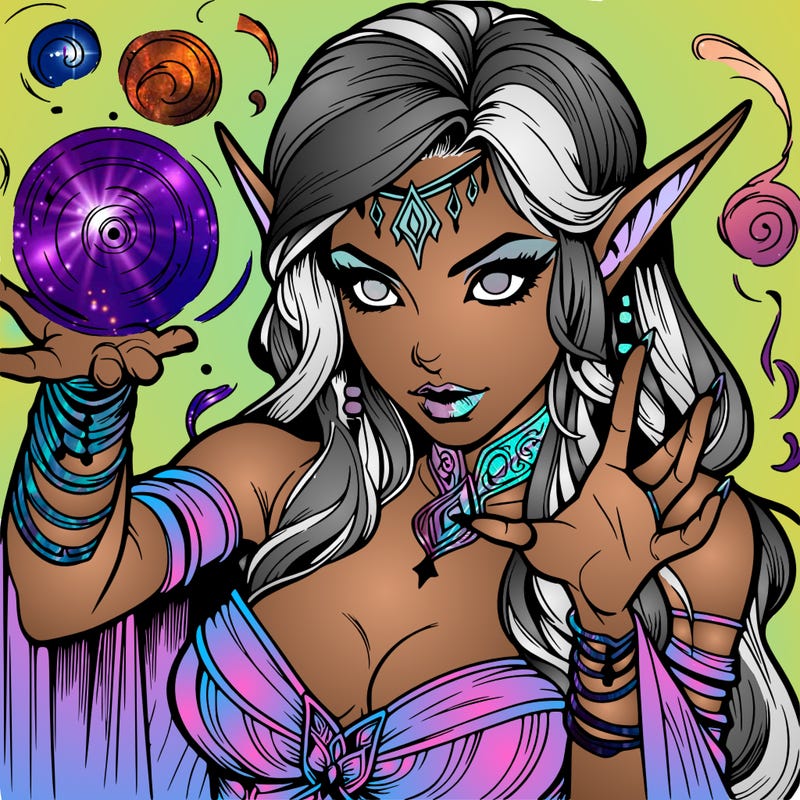 realistic scary beautiful elf sorceress casting spell