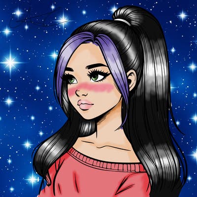 realistic girl with a high ponytail