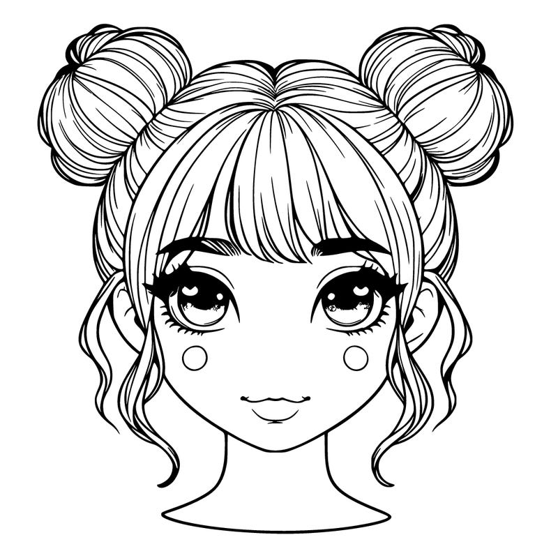 realistic girl with 2 buns