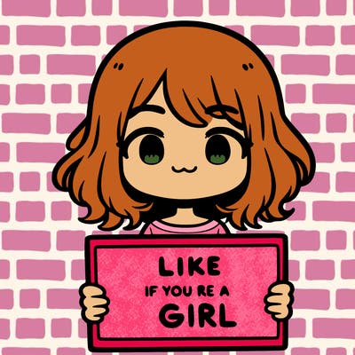 a cute girl holding a sign that says like if you’re a girl