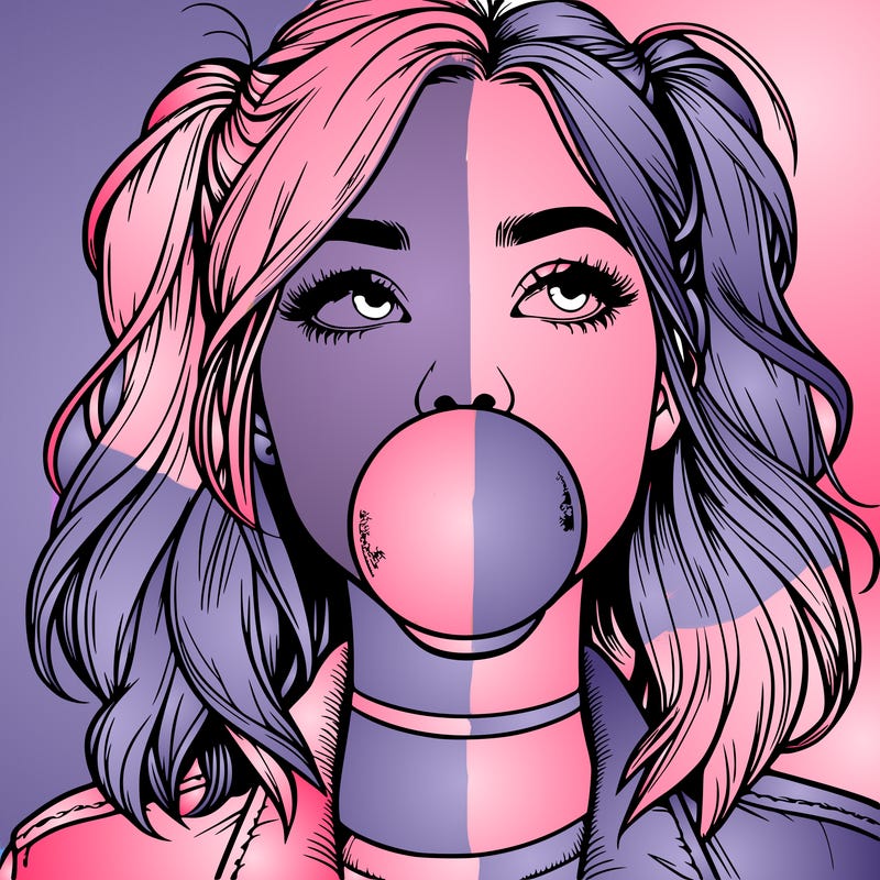 realististic girl blowing bubble -gum