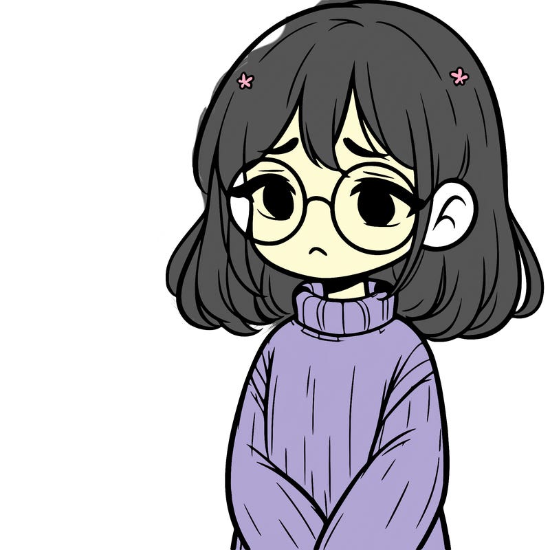 sad girl with glasses in a sweater