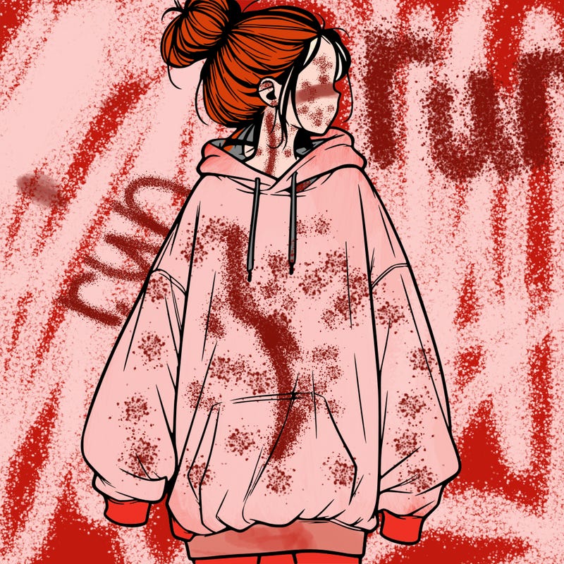 realistic girl with a oversized sweatshirt on and a bun