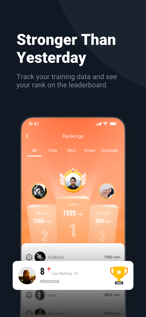 FED Fitness app community leaderboard showing top user rankings and training data progress.