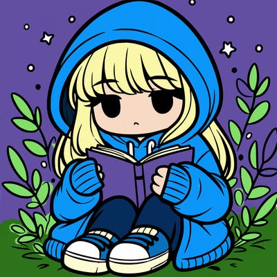 girl in oversized hoodie reading a book