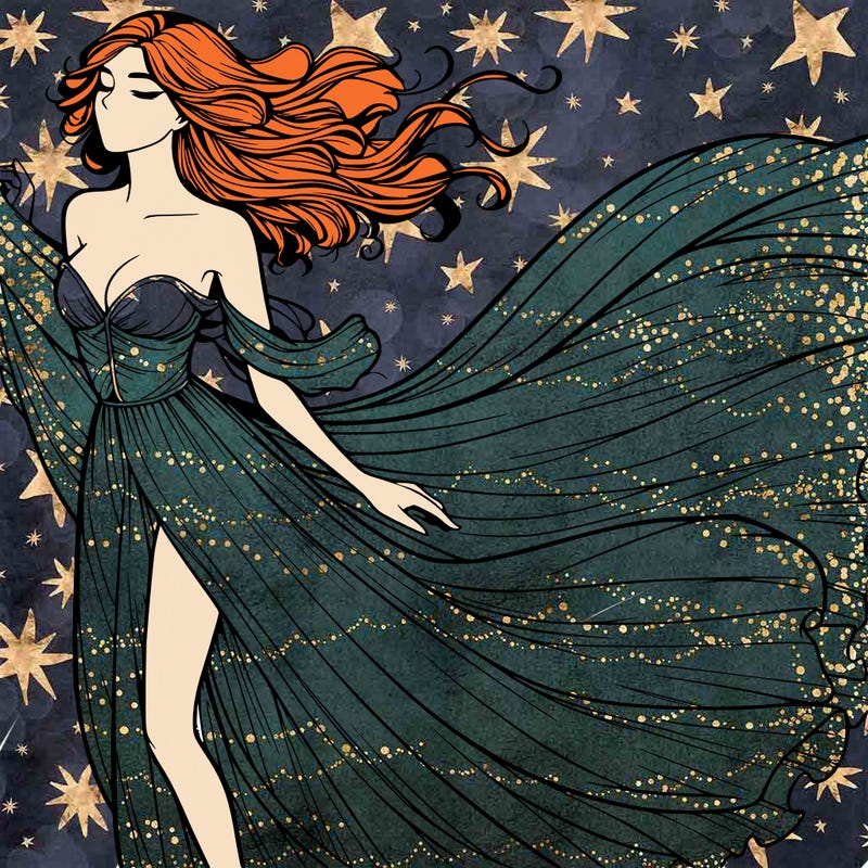 realistic woman in dress flowing the the wind