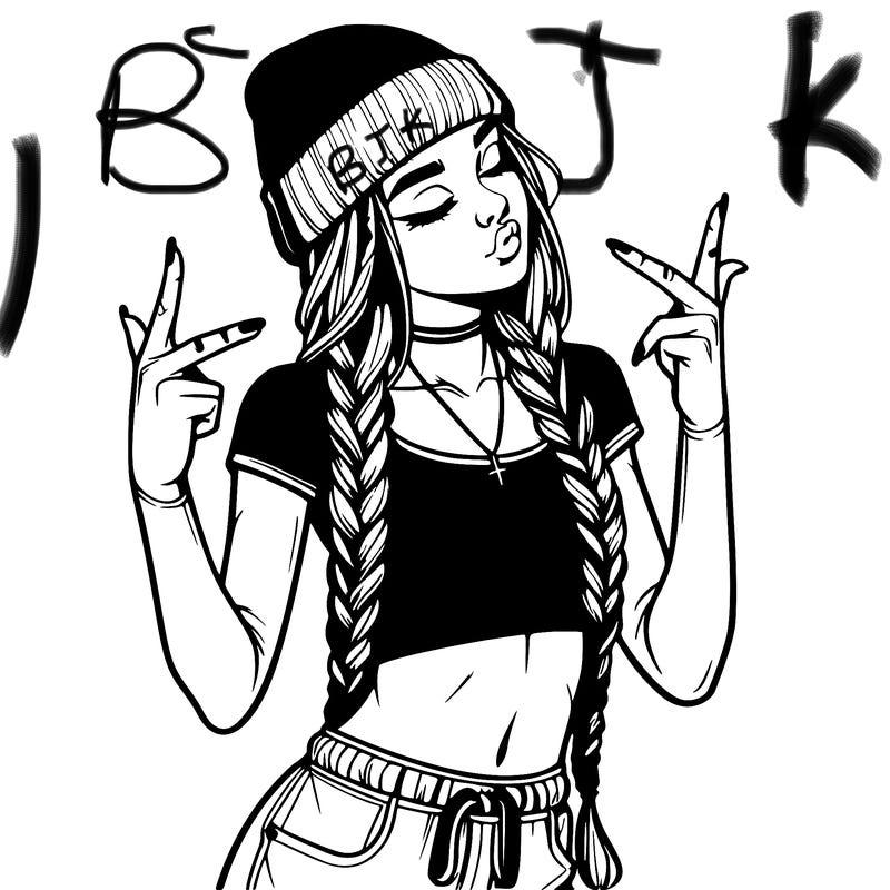 realistic teenage girl with braids and a beanie and crop top doing 🫶🏼