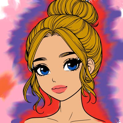 realistic pretty girl with hair in bun