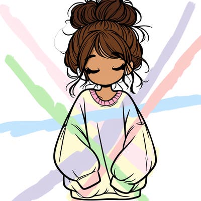 girl with baggy sweatshirt and messy bun