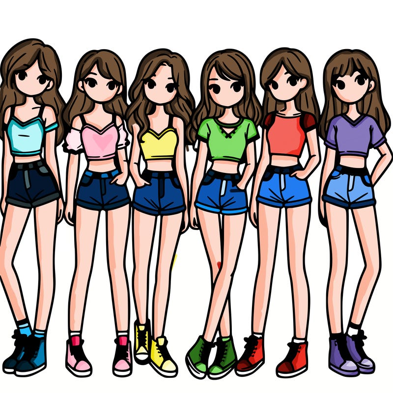 a group of girls wearing crop tops and shorts