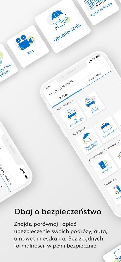 SkyCash mobile app screen showing insurance options for travel car and home