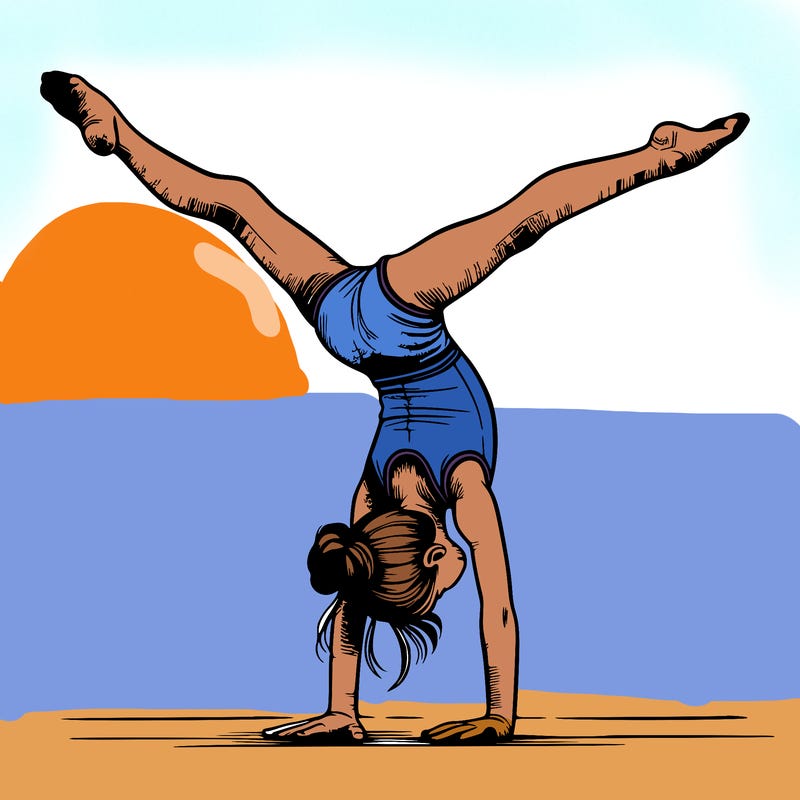 realistic gymnastic hand stand girl in four splits