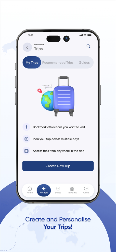 Malaysia Truly Asia - My Trips dashboard in the Malaysia Truly Asia app for creating personalized travel itineraries.