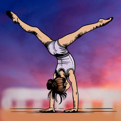 realistic gymnastic hand stand girl in four splits