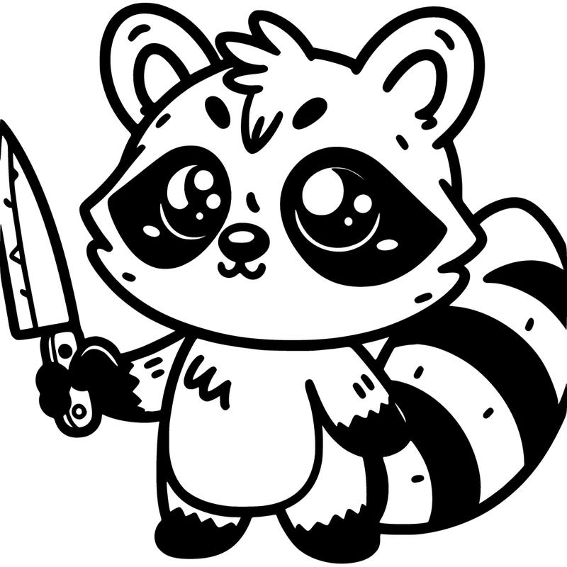 cute raccoon with knife
