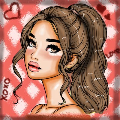 realistic girl with a ponytail on her hair and lips