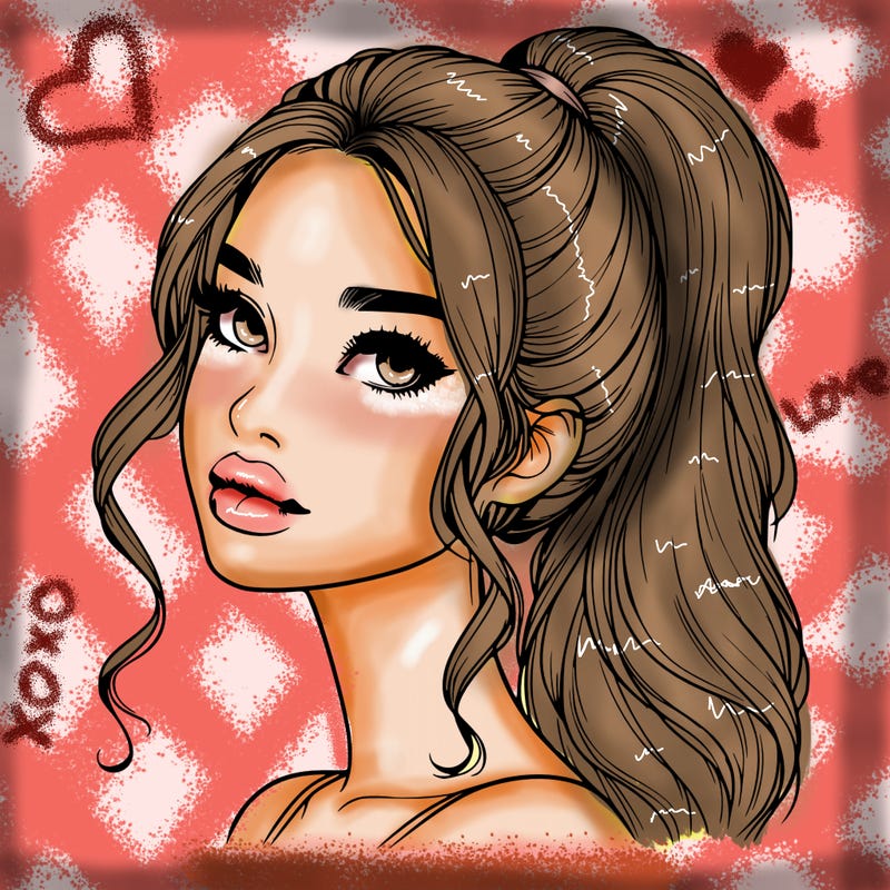 realistic girl with a ponytail on her hair and lips