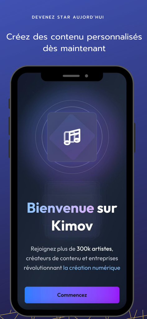 Kimov - Pantalla de bienvenida de la aplicación Kimov AI para la creación de contenido digital