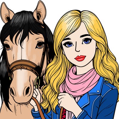 realistic girl with horse