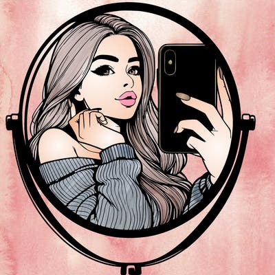 realistic girl taking mirror selfie beautiful