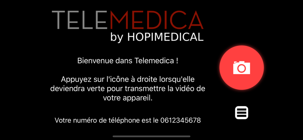 Telemedica - Telemedica medical app welcome screen with instructions and a red camera icon