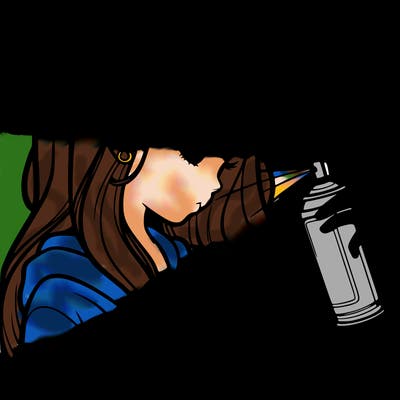 a realistic girl spray painting