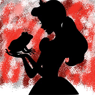 a shadow of a princess holding a frog realistic