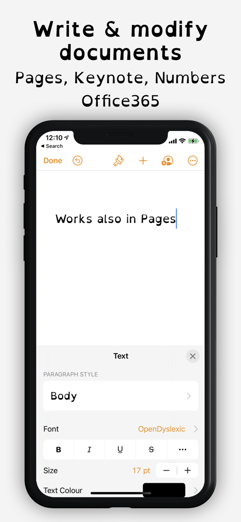 Demonstration of OpenDyslexic font being used to write and modify a document in the Apple Pages app