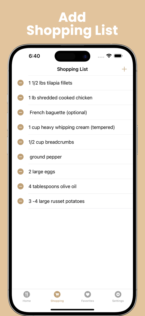 Daily Recipes: World Cuisines - Uma tela de aplicativo móvel mostrando uma lista de compras digital com ingredientes para uma receita global.