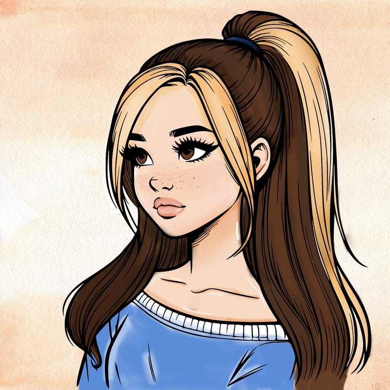 realistic girl with a high ponytail