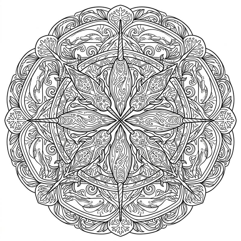 Unleash your creativity with this stunning Narwhal Mandala coloring page, designed for mindful adults seeking intricate patterns. Discover the magic of the "unicorn of the sea" woven into a beautiful symmetrical design, perfect for stress relief.