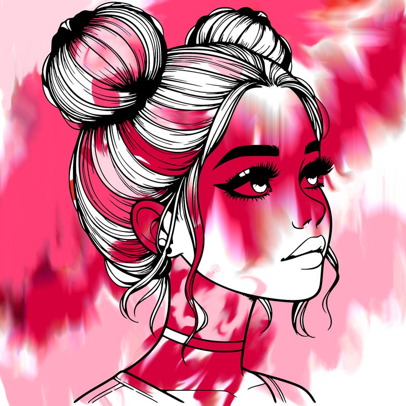 realistic girl with buns on the top of her head