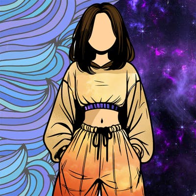 realistic girl faceless with baggy pants and a crop top