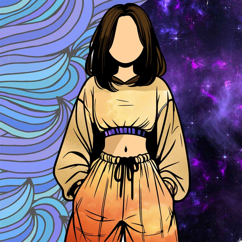 realistic girl faceless with baggy pants and a crop top