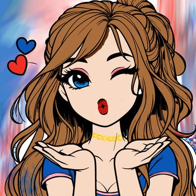 realistic girl winking and blowing a kiss while making heart hands
