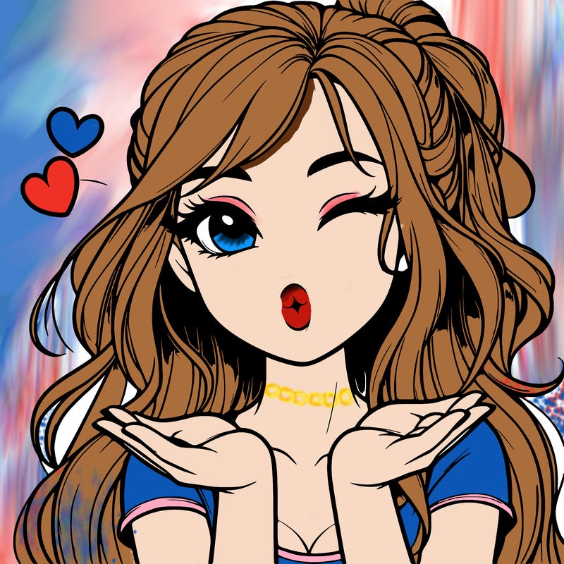 realistic girl winking and blowing a kiss while making heart hands
