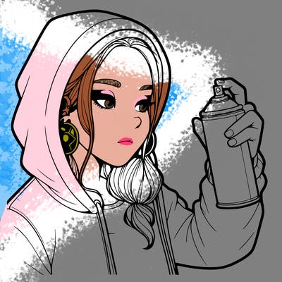 a realistic girl, spray painting
