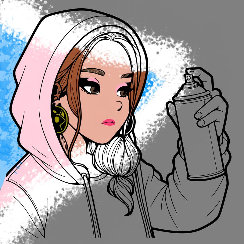 a realistic girl, spray painting