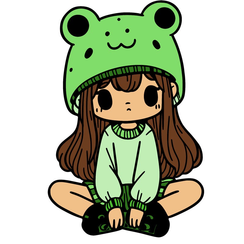 a girl wearing a frog hat and some frog socks