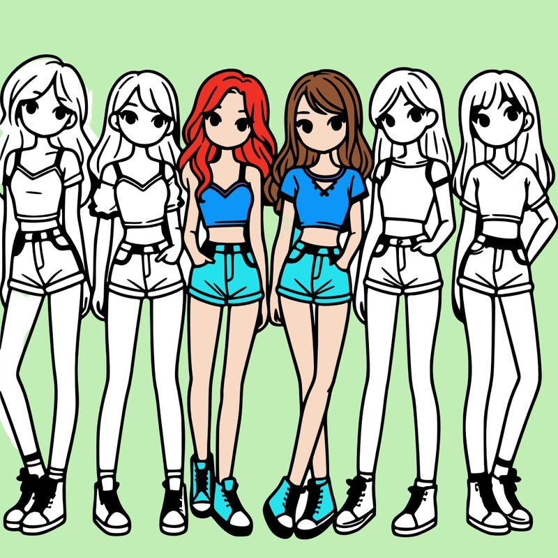 a group of girls wearing crop tops and shorts